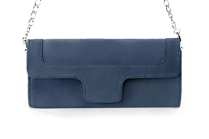 Dress clutch for wedding and parties in denim blue leather - Profile view